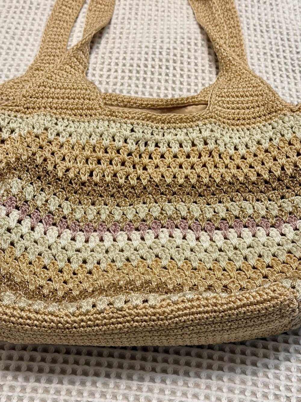 The Sak Metallic Neutrals Crochet Hobo Bag | Boho Knit Tote Bag - Picture 3 of 12